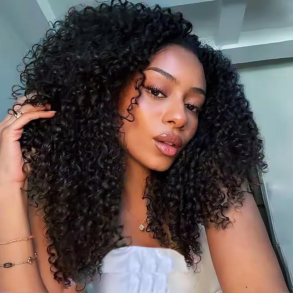Kinky Curly Half Wig - 200 Density Human Hair | Seamless Glueless Design, 18-Inch Length, Beginner Friendly