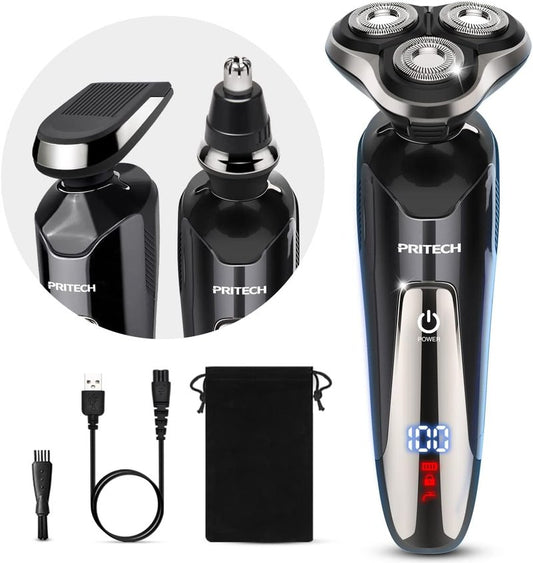 Electric Razor for Men - Waterproof Rechargeable Shaver with Nose Hair & Sideburn Trimmer | Cordless Wet/Dry Use
