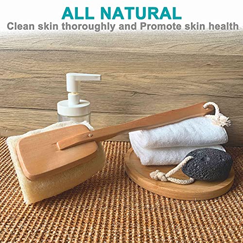 Natural Loofah Bath Brush with Long Wooden Handle - Exfoliating Shower Sponge for Body & Back