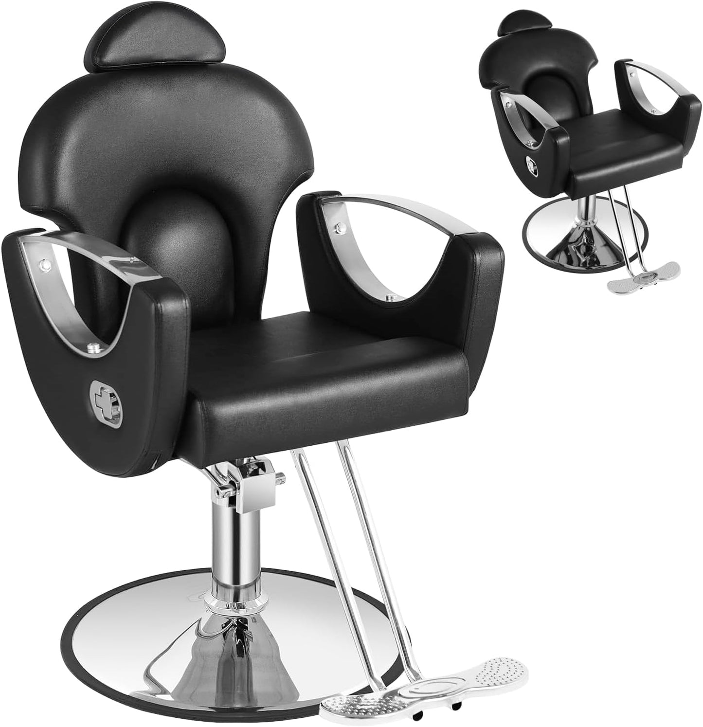 Reclining Salon Barber Chair - 360° Swivel, Adjustable Height, Heavy Duty Hydraulic | Matte Black