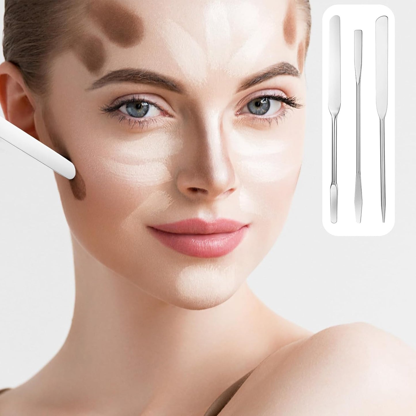 Makeup Spatula Set - 3 Pcs Stainless Steel Foundation Applicators | Tiny Mixing Tool for Even Application