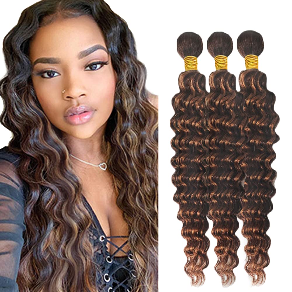Dark Brown Deep Wave Bundles P430 Highlight Bundles Human Hair 22 24 26 Inch Mixed Length Brazilian Virgin Honey Blonde Bundle Hair Extensions