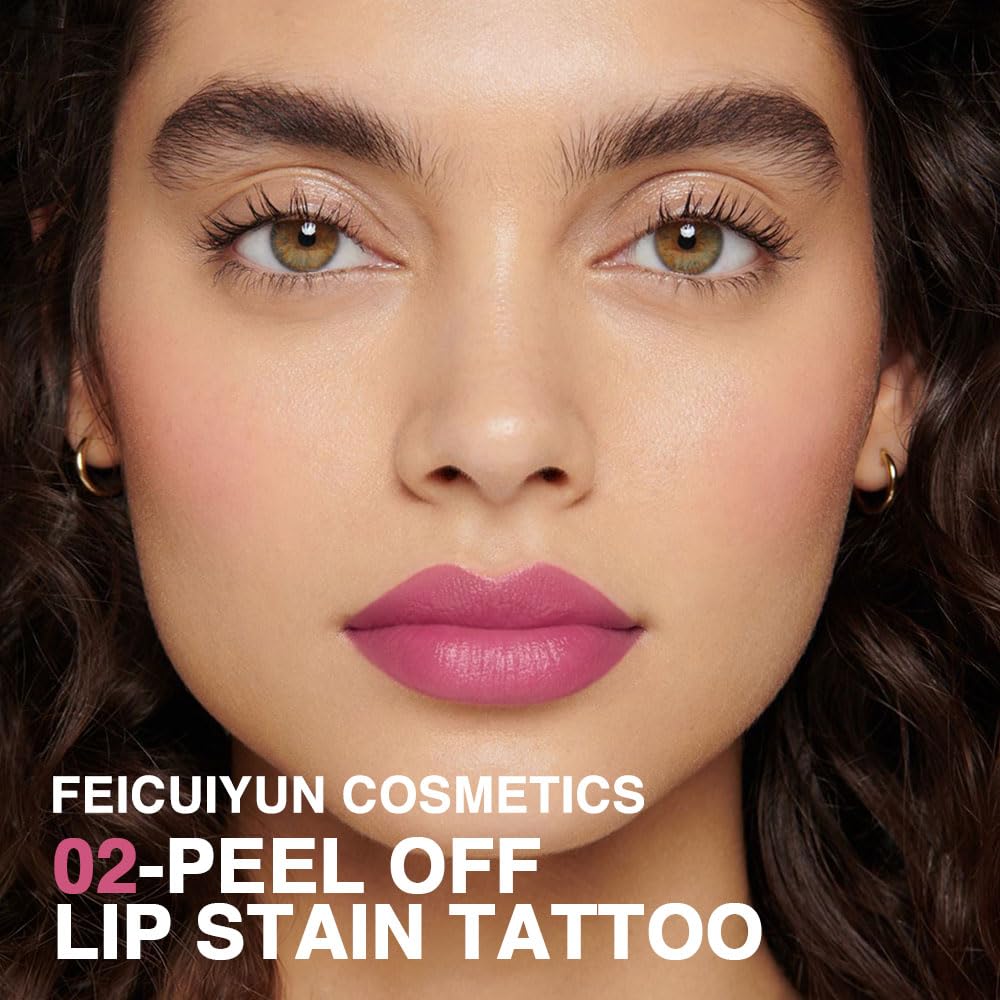 Peel Off Matte Liquid Lip Gloss Stain-Lip Liner, Purplish-Red Tattoo Peel Off Lip Stain, Long Lasting & Waterproof Lipstick Tattoo, Transfer-Proof Lip Gloss for All Skin Types, 02#Purplish-Red