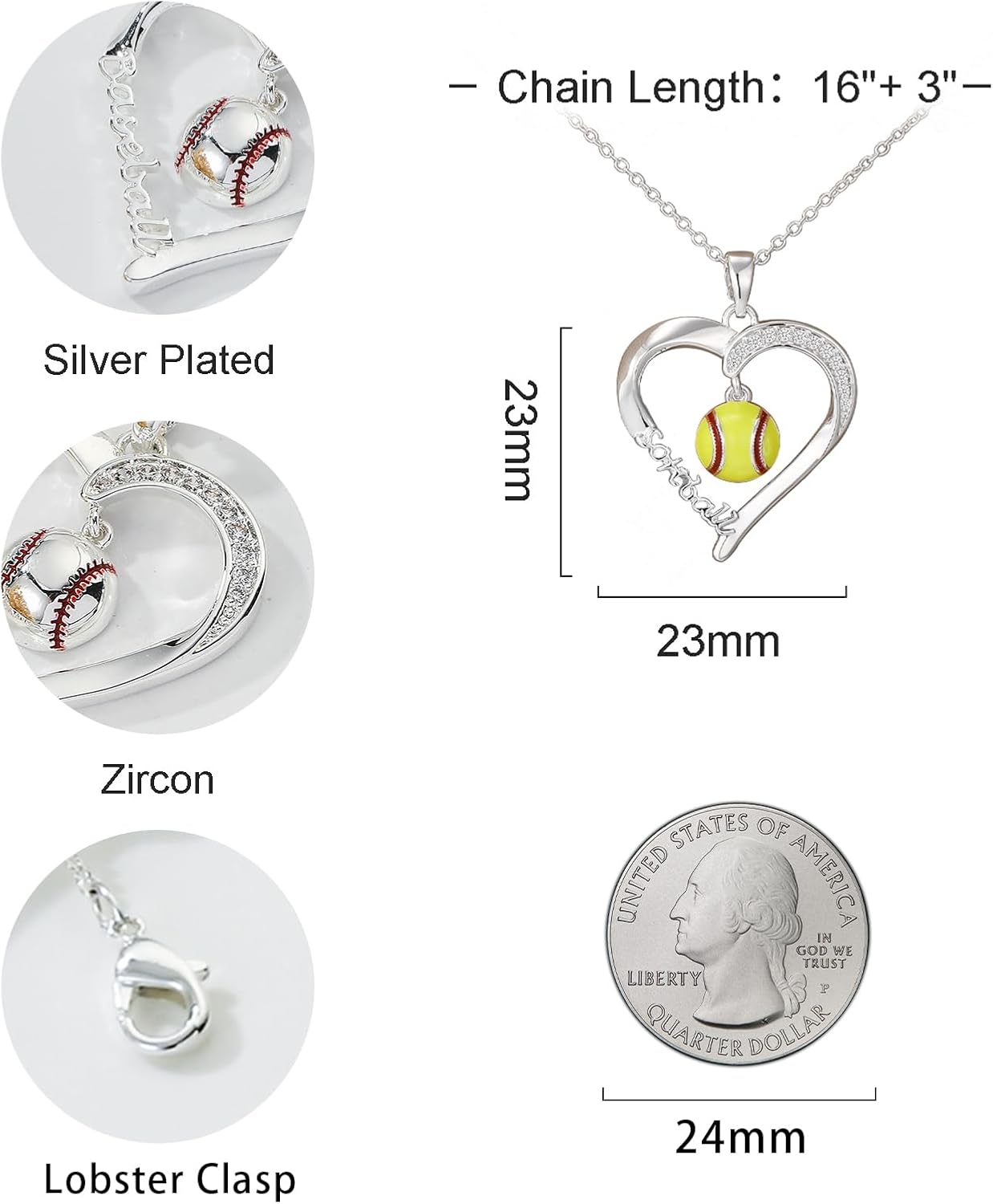 Sport Necklace for Girls - Volleyball, Softball, Basketball & Baseball Jewelry | 16-19 Inch Adjustable Gift