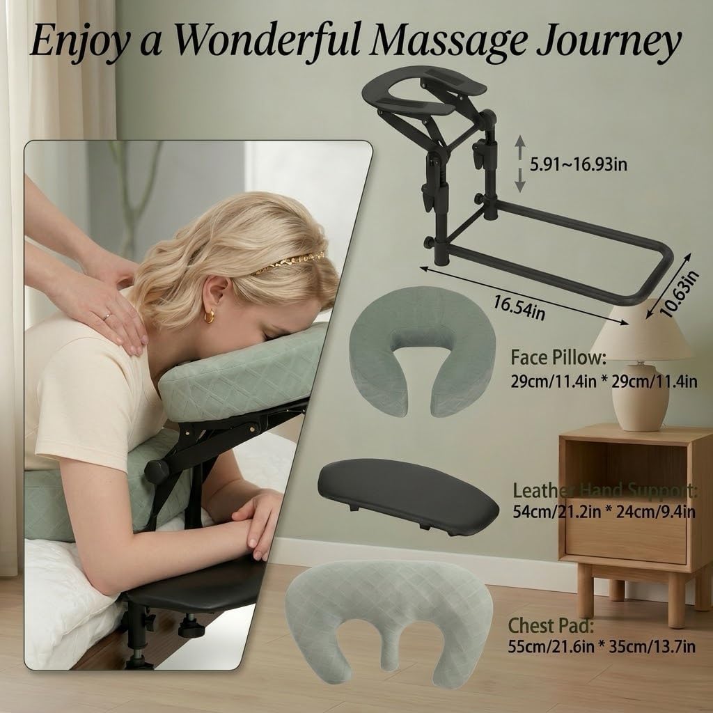 Massage Headrest for Bed - Ergonomic Face Cradle with Arm Rest & Foam Pillow | PU Leather Comfort