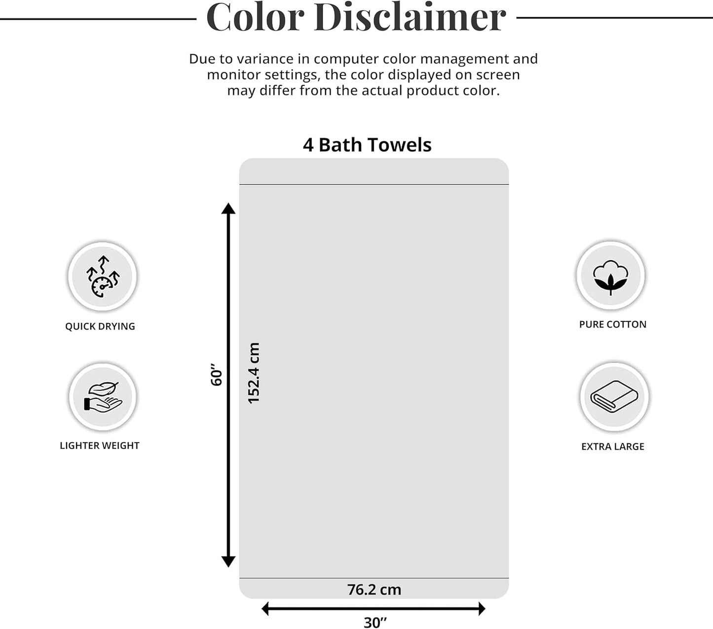 Extra Large Bath Towels - Pack of 4 | 100% Cotton, Soft & Absorbent, 30 x 60 Inches - Black