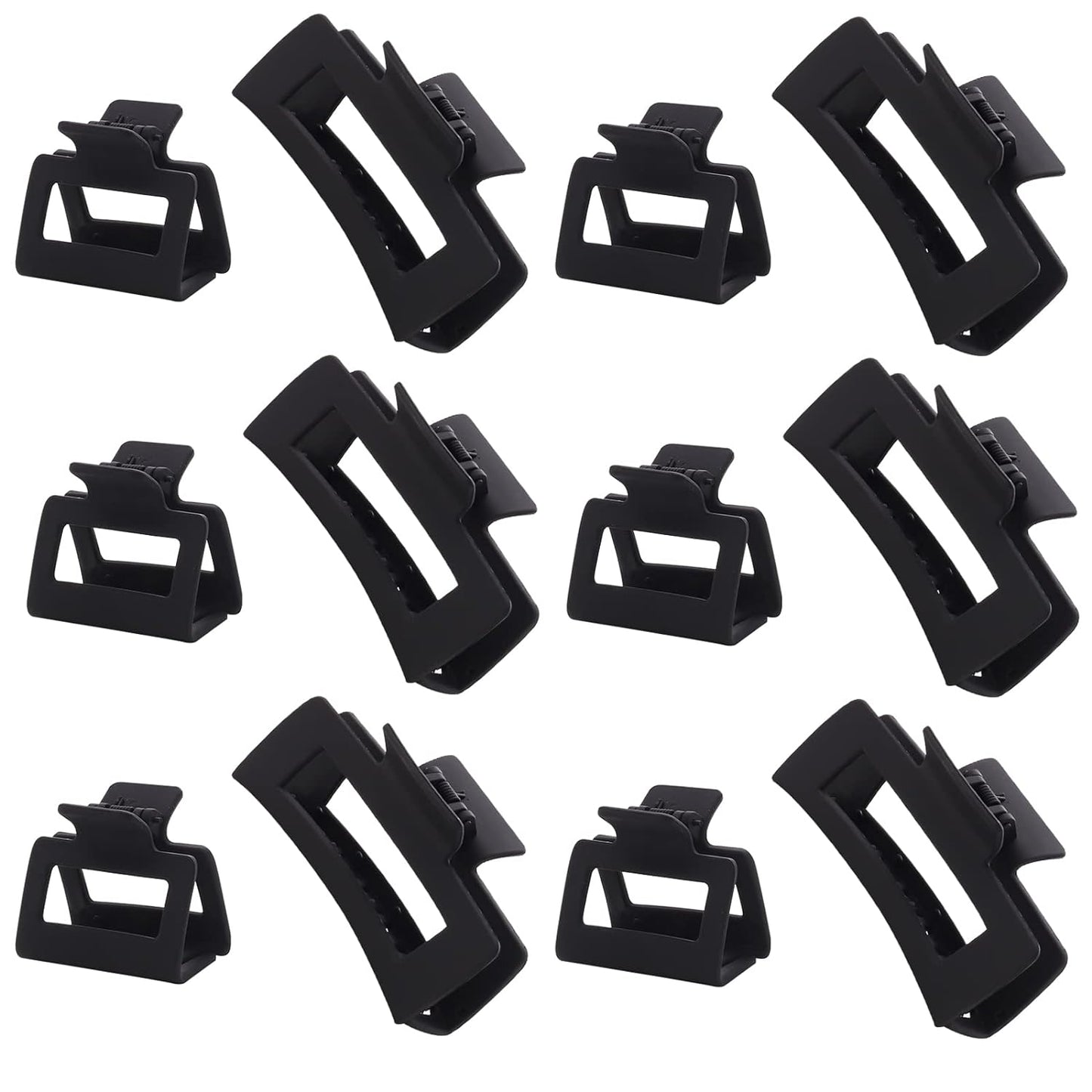Black Square Claw Clips - 12 Pack Non-Slip Matte Hair Clips for Women | Strong Hold for Thick & Thin Hair