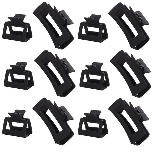 Black Square Claw Clips - 12 Pack Non-Slip Matte Hair Clips for Women | Strong Hold for Thick & Thin Hair