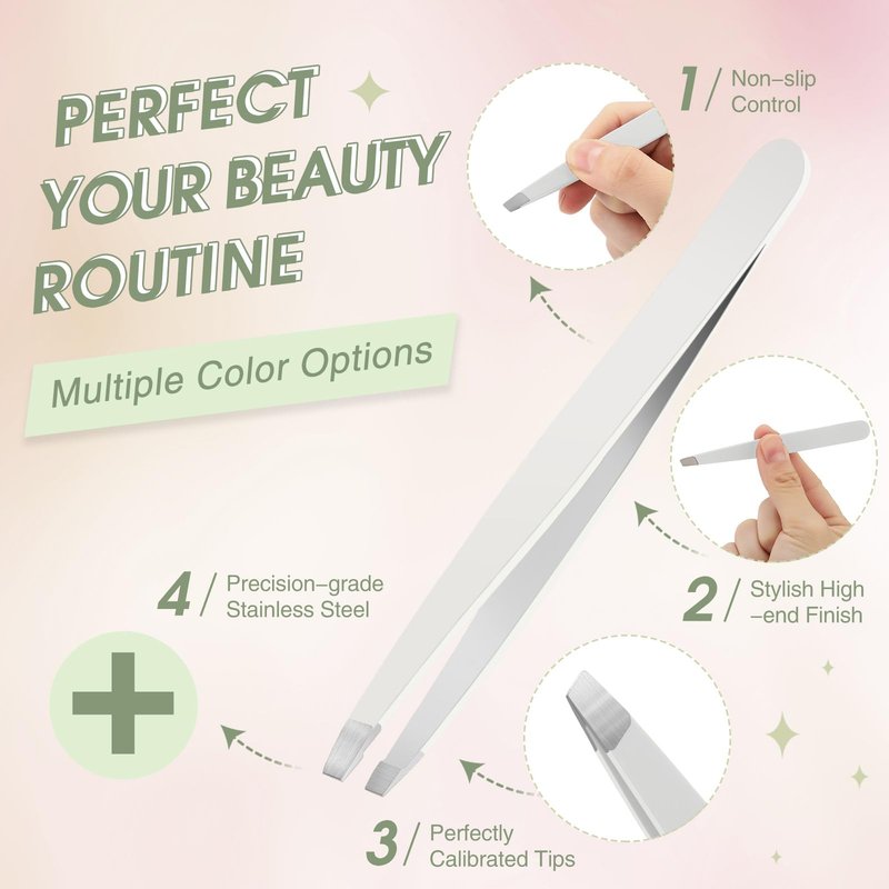 Mudder 12 Pcs Eyebrow Tweezers Set for Facial Hair Stainless Steel Slanted Tip Tweezers in Bulk for Men and Women(White)