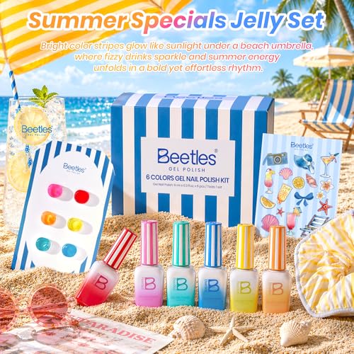 Beetles Sunstripe Neon Gel Nail Polish Set - 6 Vibrant Jelly Colors, 9ML