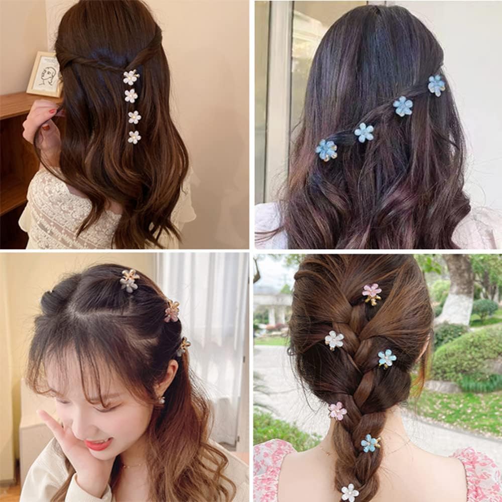 10 Pcs Small Crystal Flower Hair Claw Clips, 0.8" Mini Metal Bangs Pins for Thick Curly Hair Accessories for Women & Girls