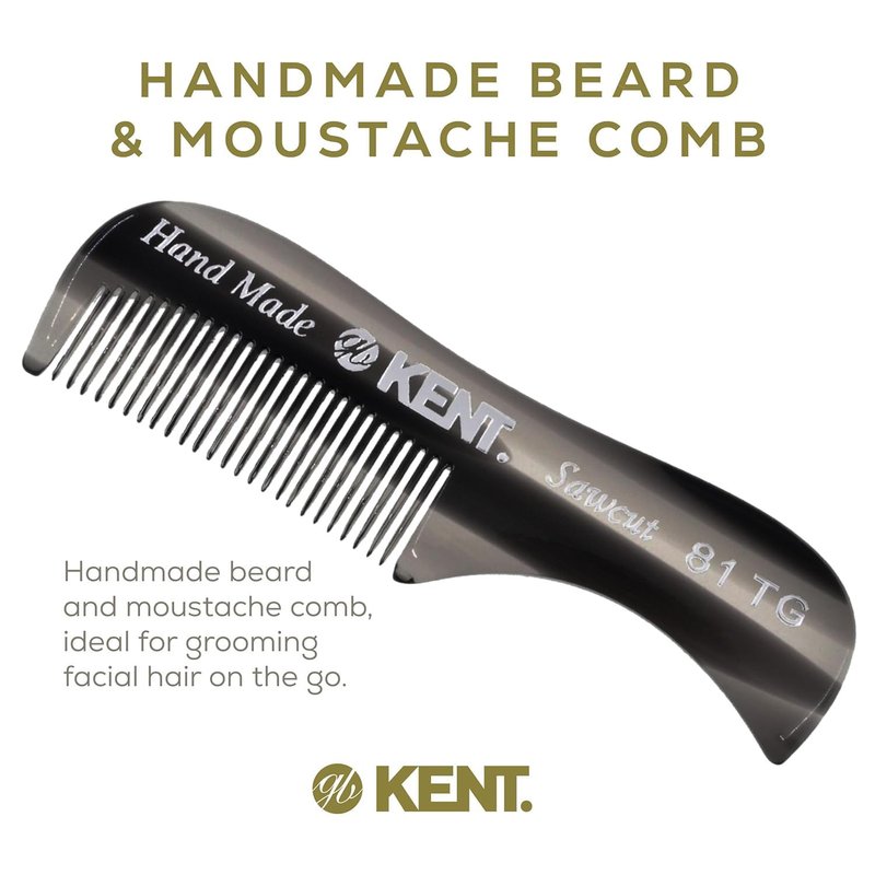 Kent 81T Black Graphite X-Small Beard and Mustache Pocket Comb, Fine Toothed Pocket Size for Facial Hair Grooming and Styling. Saw-cut of Cellulose Acetate, Hand Polished. Hand-Made in England