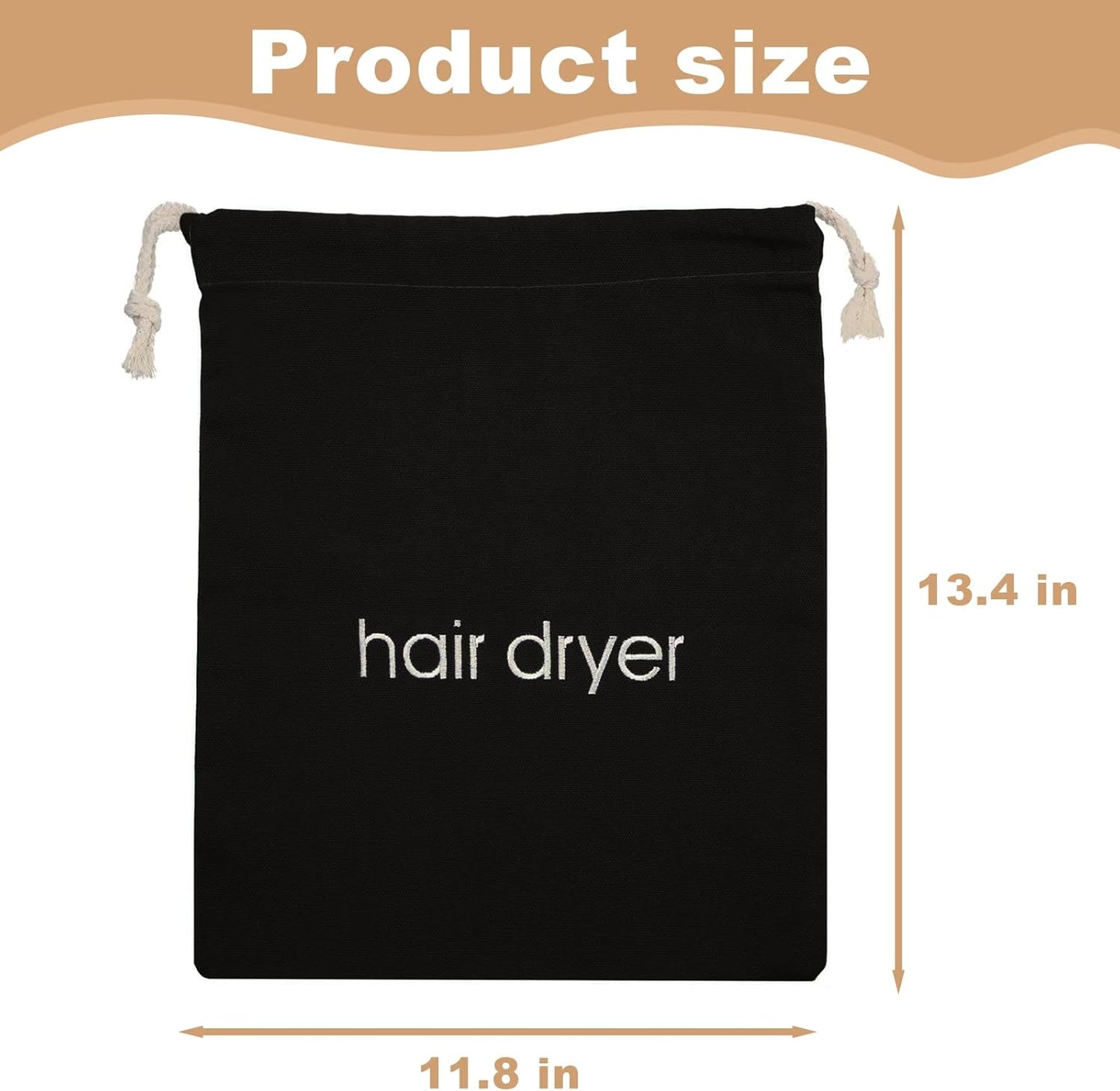 Hair Dryer Bag - Drawstring Travel Case for Blow Dryer | Dust Storage, Black