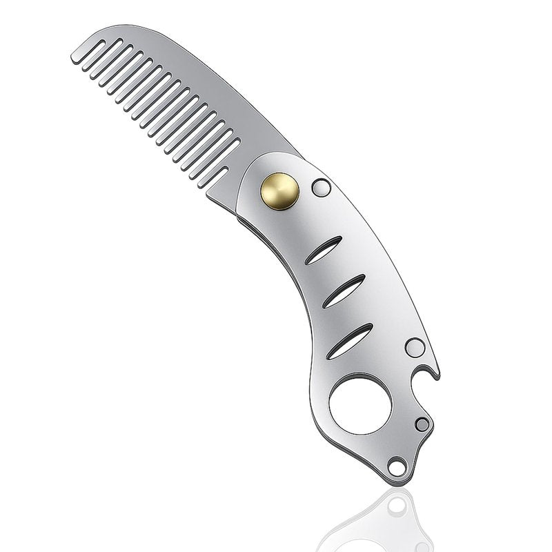 IN SELECT Folding Comb, 304 Stainless Steel Pocket Hair & Beard Comb with Built-in Bottle Opener, Durable EDC Multi-Tool for Everyday Carry, 1 Pack