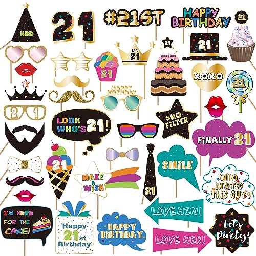 21st Birthday Photo Booth Props - 40 Premium Quality Decorations