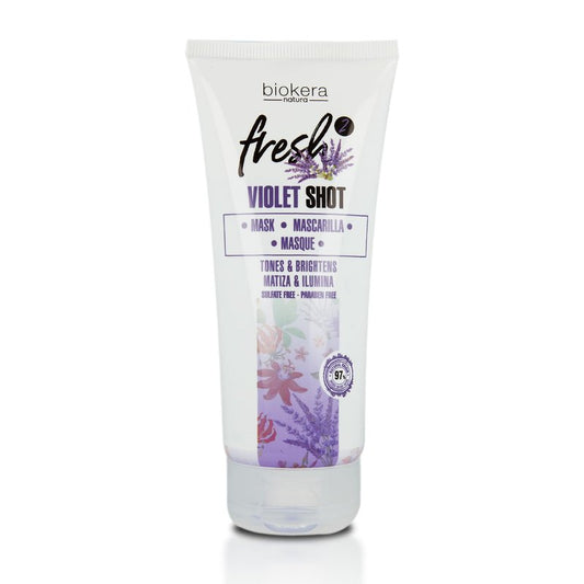 SALERM - Purple Mask - Biokera Fresh Violet Shot Mask - 200 ml - For Blonde, Gray, Highlighted, or Bleached Hair - Helps Neutralize Yellow Tones - Enhances Shine