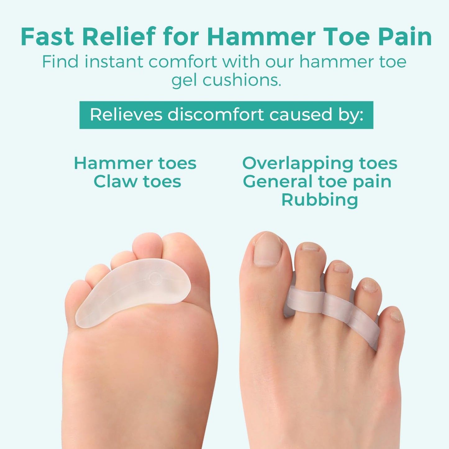Welnove Hammer Toe Straightener Toe Corrector for Women - 8 Pcs Hammer Toe Cushion Pads for Bent, Crooked, Curled, Claw, and Hammer Toes - Soft Support and Realignment(Clear, 3 Loop Design)