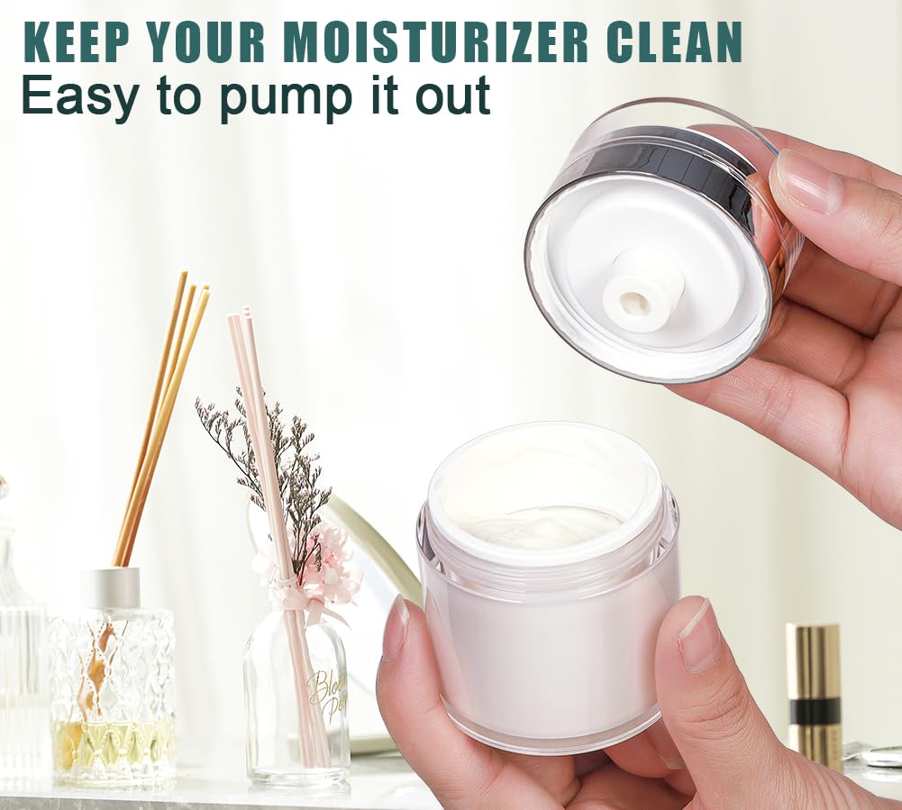Airless Pump Jar - 1 oz Vacuum Dispenser for Cream | Leak-Proof Travel Lotion Container - Multi-Purpose (2 Pack)