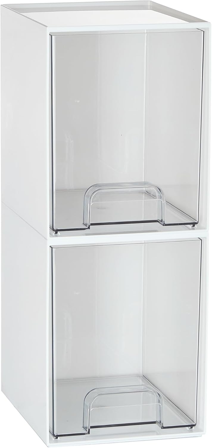 Clear Stackable Storage Drawers - 12.1''W Acrylic Organizers for Makeup, Cosmetics & Beauty Supplies | 2 Pack