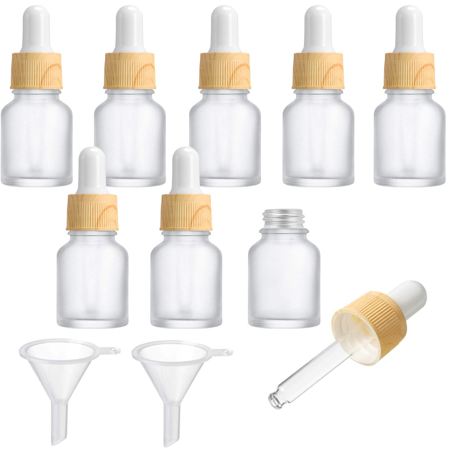 Patelai 8 Pieces Frosted Glass Dropper Bottles Essential Oil Bottles with Eye Dropper and Bamboo Lids Perfume Sample Essence Liquid Cosmetic Containers and 2 Pieces Funnel(5 ml/ 0.2 oz)