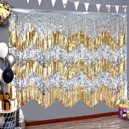 Gold & Silver Wave Fringe Curtain Banner - 6 Pack (9.7x78.7 In)