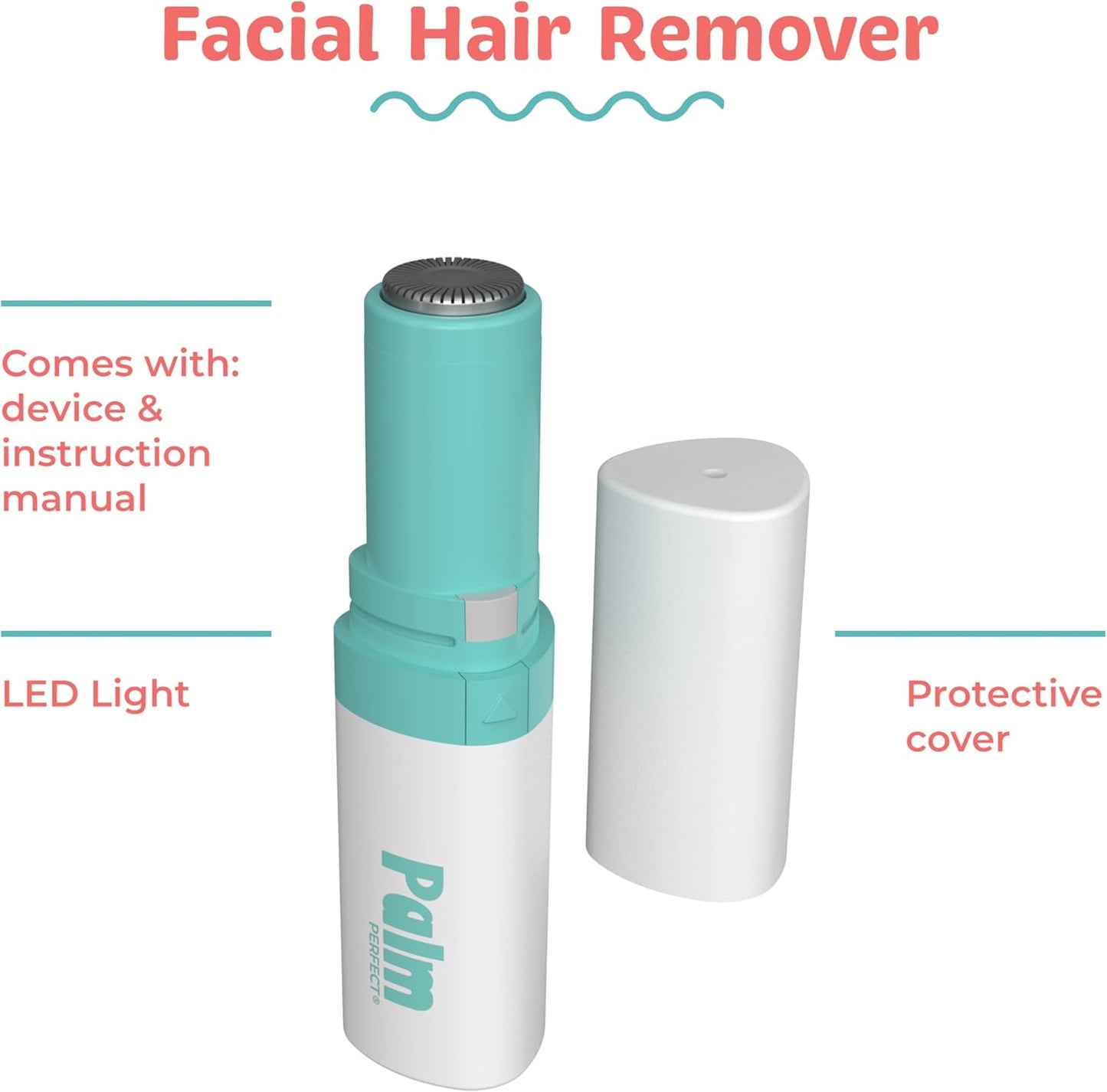 PalmPerfect Facial Hair Remover for Women - Portable Lipstick-Sized Shaver with LED Light | Painless Dual-Track Blade for Upper Lip, Cheeks, Forehead