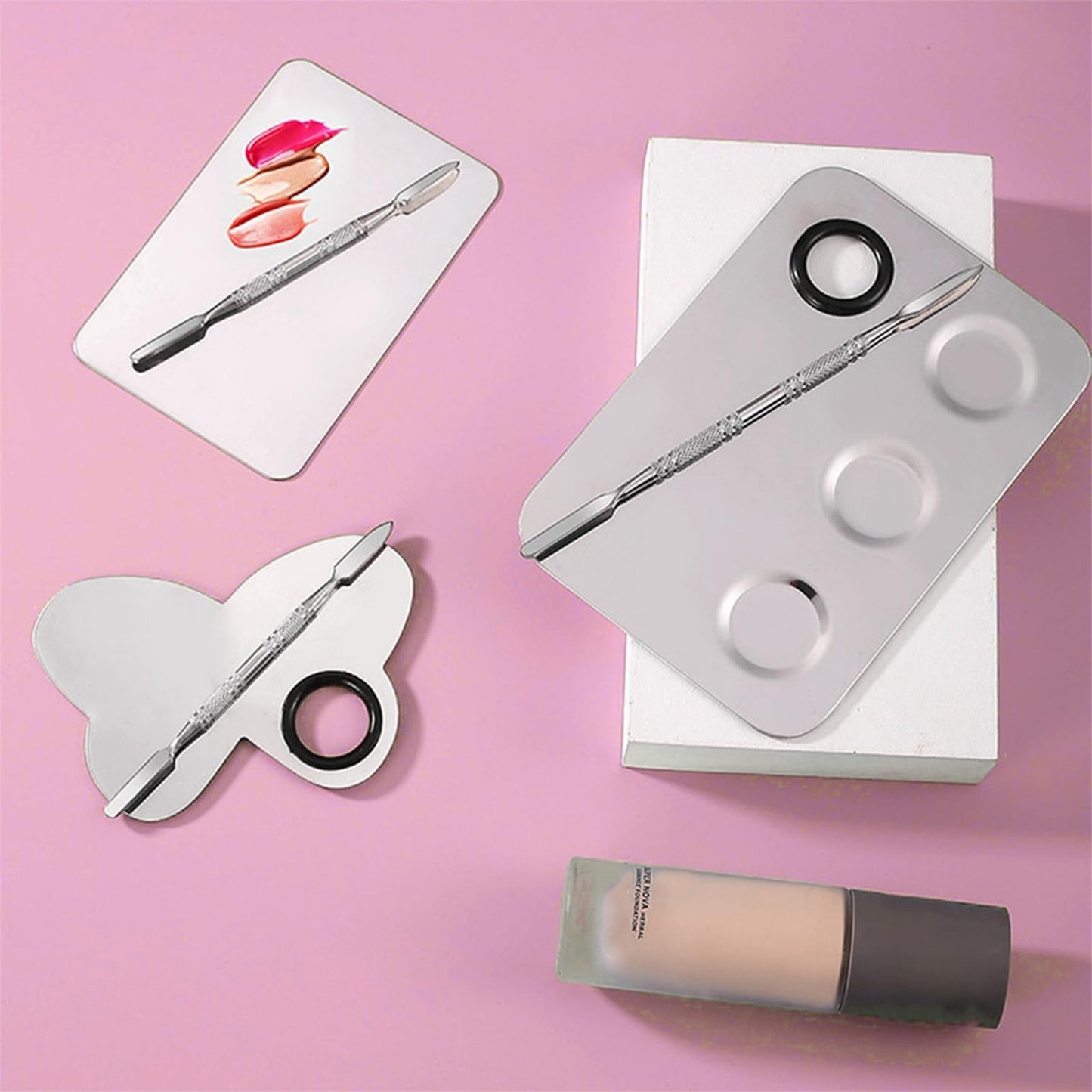 Makeup Mixing Palette, KissDate Makeup Spatula Palette with Foundation Spatula, Stainless Steel Makeup Palette Mixing Tray Nail Art Foundation