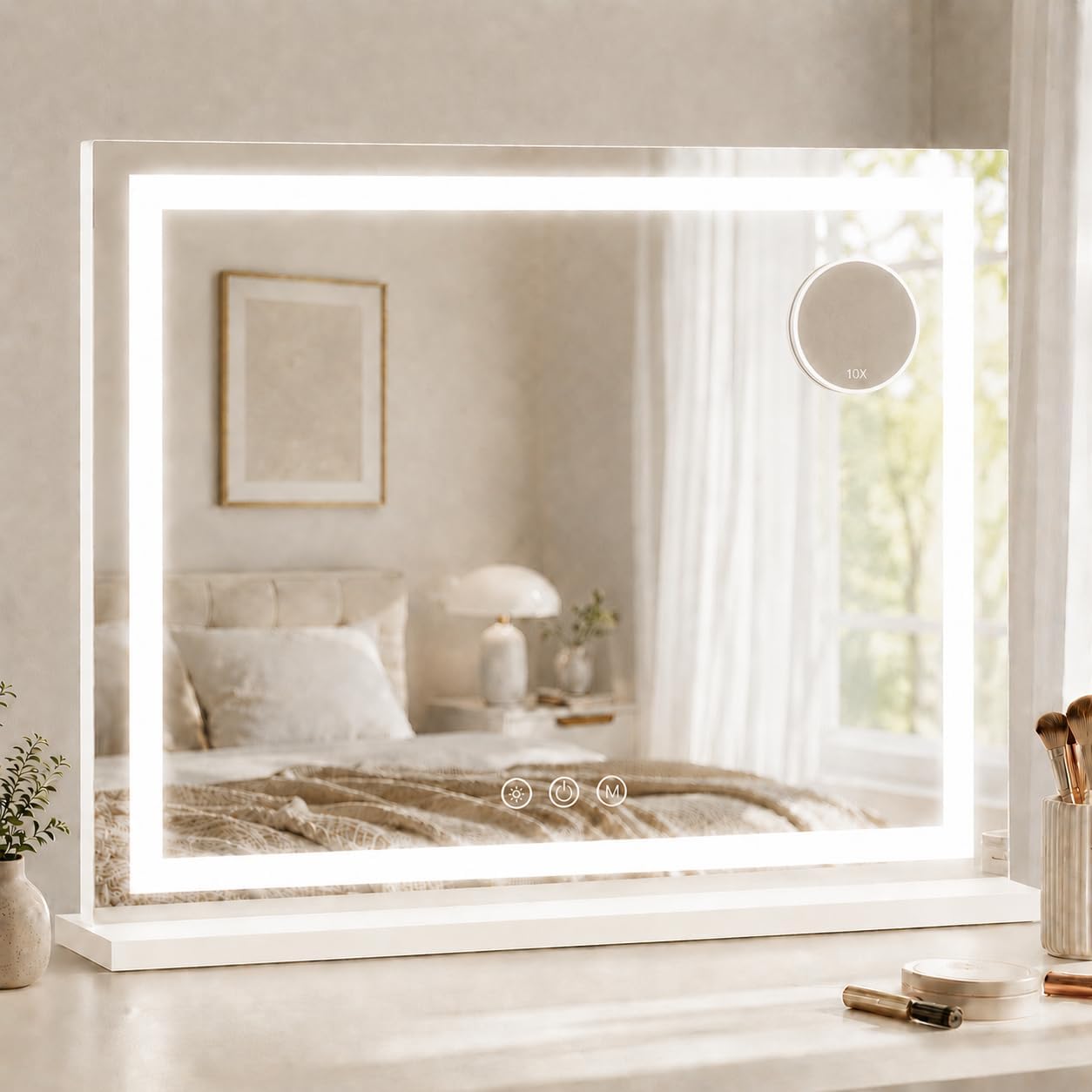 Gold Lighted Makeup Mirror - 15" x 13" Dimmable LED Vanity Mirror with Touch Control | 360° Rotation for Bedroom & Dorm