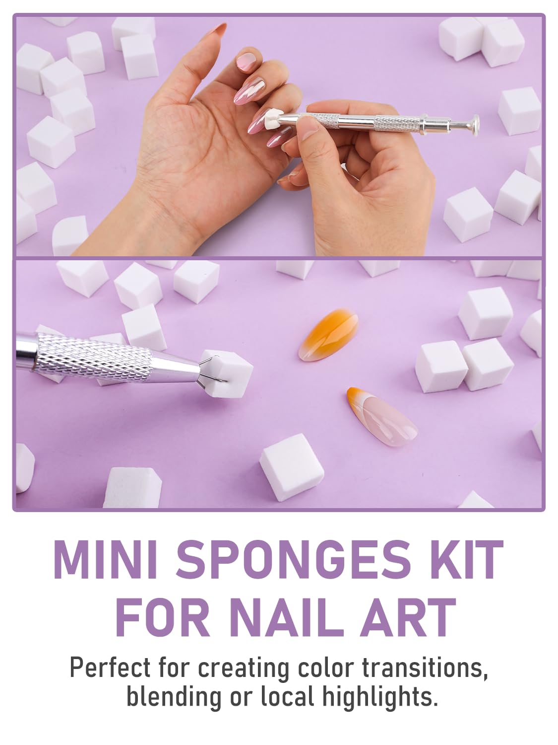 Nail Art Supplies - 200 Pcs Ombre Nail Sponges with Palette, Grabbing Pen & Spatula | Essential Tools for Gradient Gel Nails