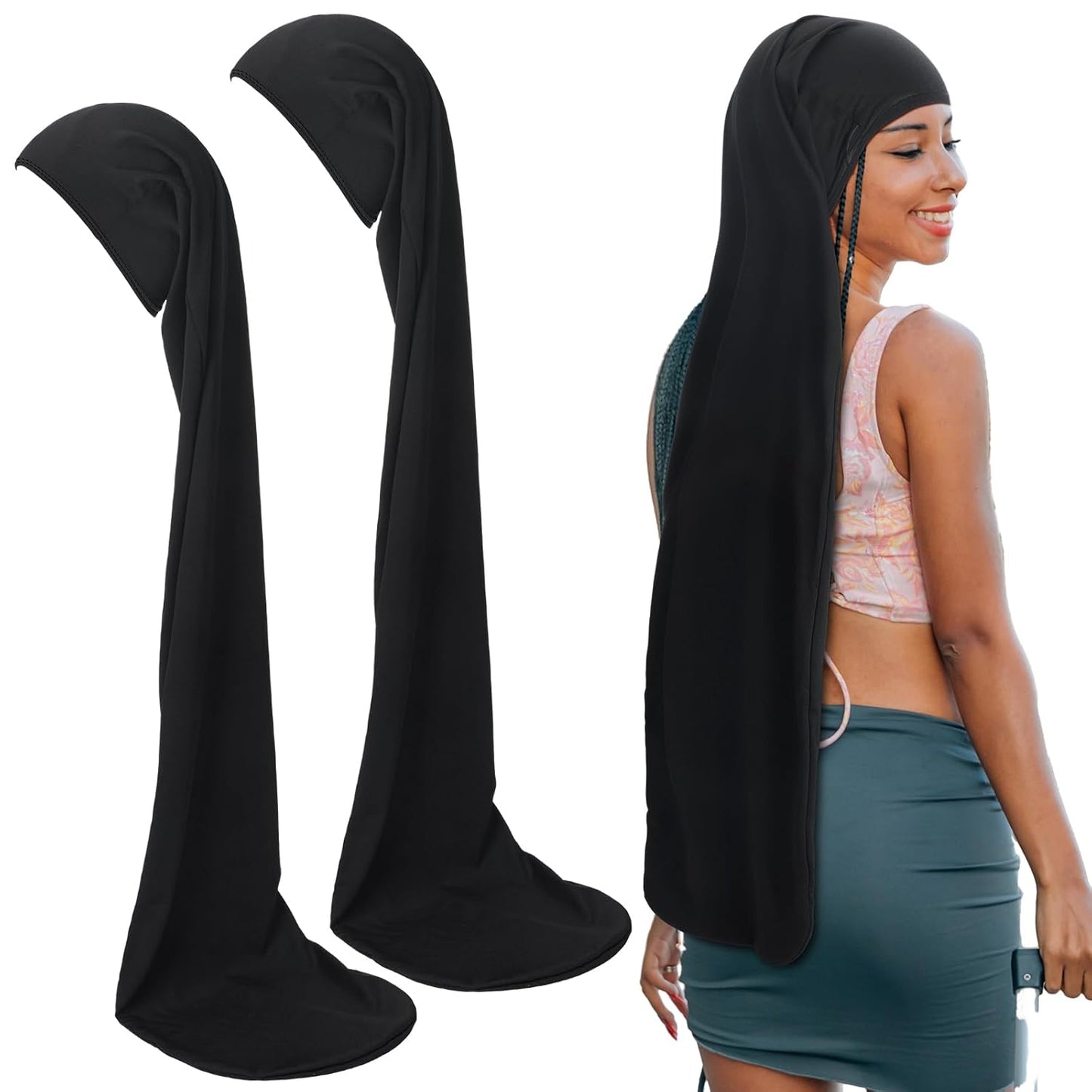 Jumbo Dreadlock Cap - 2 Pcs Hair Wraps for Men & Women | 37-Inch Black & Gray Sleeping Accessories