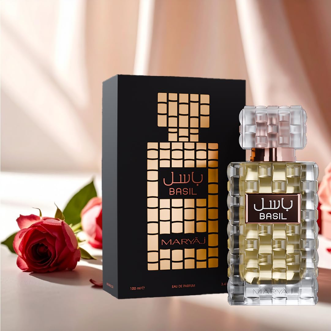 Maryaj Basil - Long Lasting Perfume for Men and Women - Musk Cologne for Men and Women - Bergamot, Elemi, Amber Fragrances - Eau de Parfum - 3.4 oz.
