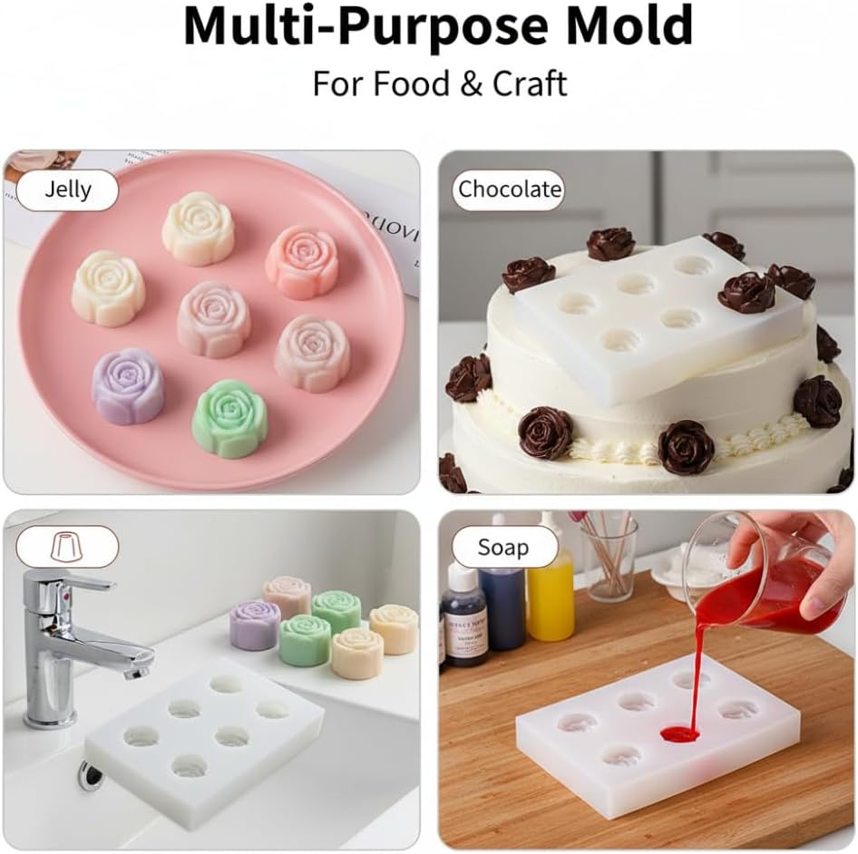 Rose Candy Mold - 6-Cavity Silicone Molds for Chocolate, Fondant & Ice Cubes | Perfect for Cake Decorating & Baking