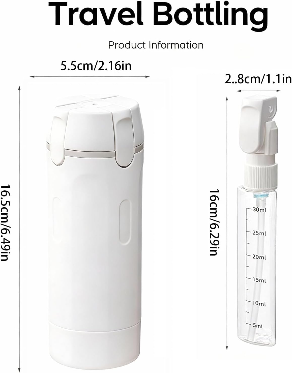 Travel Dispenser Bottle Set - 4 Pack 30ML Leak Proof Toiletry Containers | White, One Size