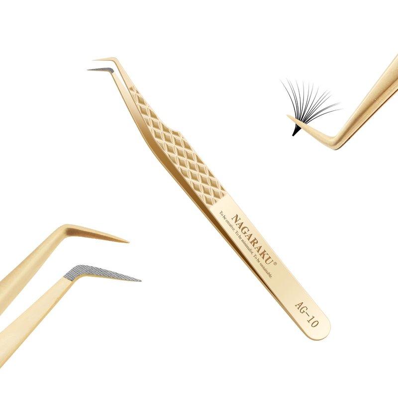 NAGARAKU Precision Fiber Tip Tweezer for Eyelash Extensions Diamond Grip Anti-Static Anti-Slip Premium Stainless Steel Pointed Volume Eyelashes Boot Tweezers Supplies with Box(80 Degree Tweezer AG-10)