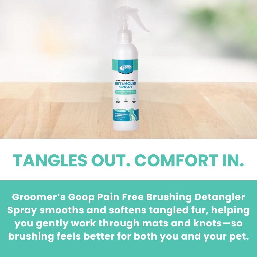 Groomer’s Goop Dog & Cat Detangler Spray - Pain-Free Tangle Remover, Softens Fur | 8 oz Bottle