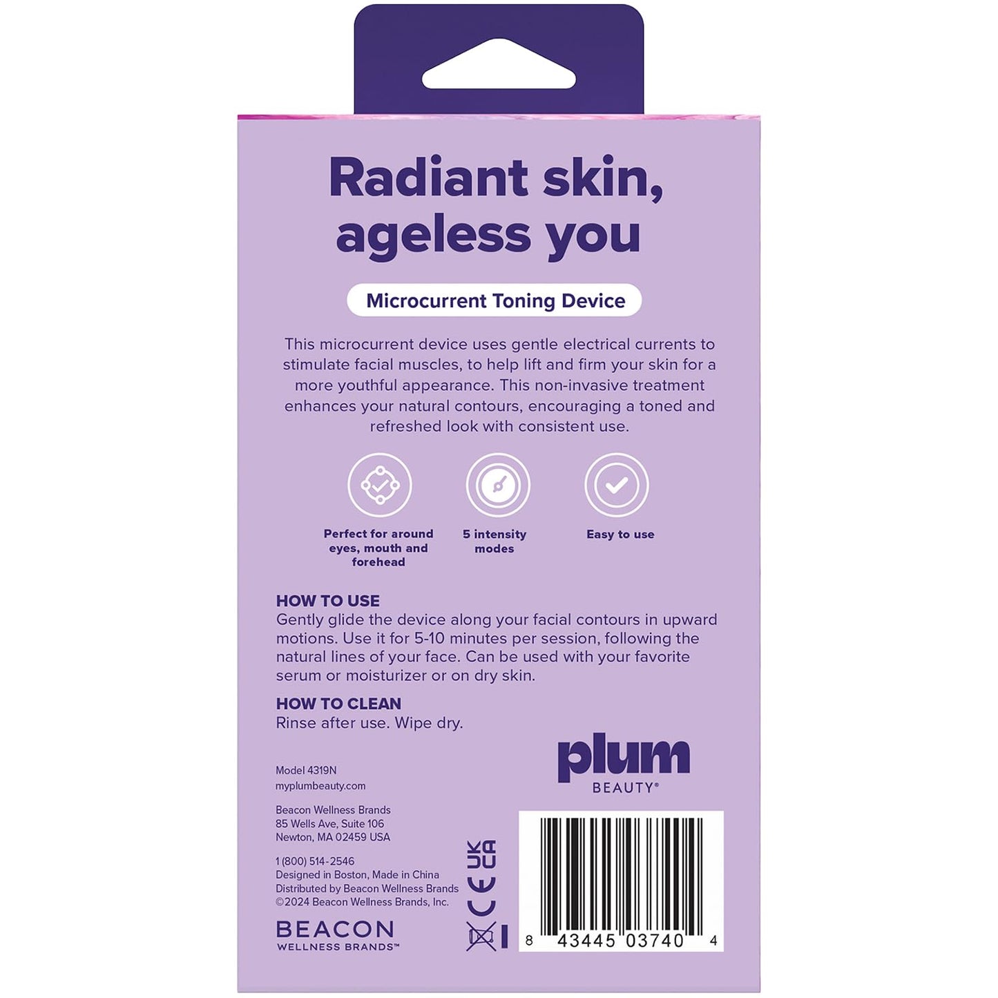 Plum Beauty Microcurrent Toning Device – Skin Tightening & Face Contour Massager, Self-Care Gifts for Women