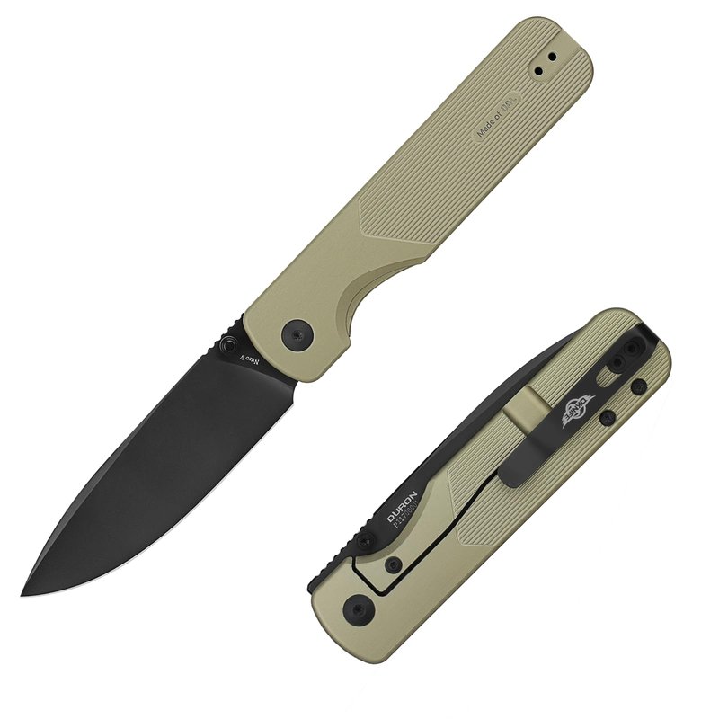 OKNIFE Duron Folding Pocket Knife, 3.5" PVD Coated Nitro-V Steel Blade, Frame Lock Lightweight O-Aluminum Ambidextrous Handle with Clip, Ideal EDC Tool for Outdoor, Camping & Survival (Olive Green)