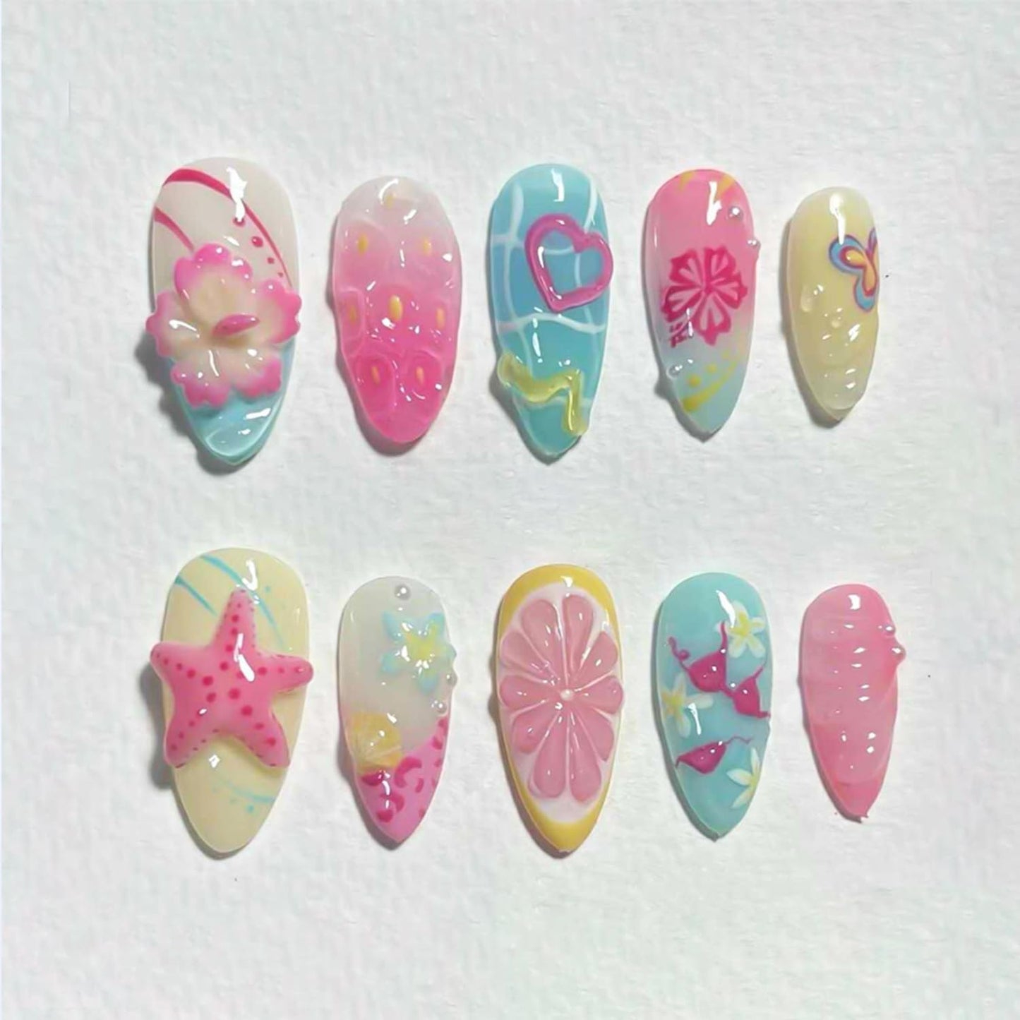 Independence Day Press-On Nails - 30Pcs Medium Almond Shape with 3D Red & Blue Bow Designs | Patriotic French Tip Full Cover