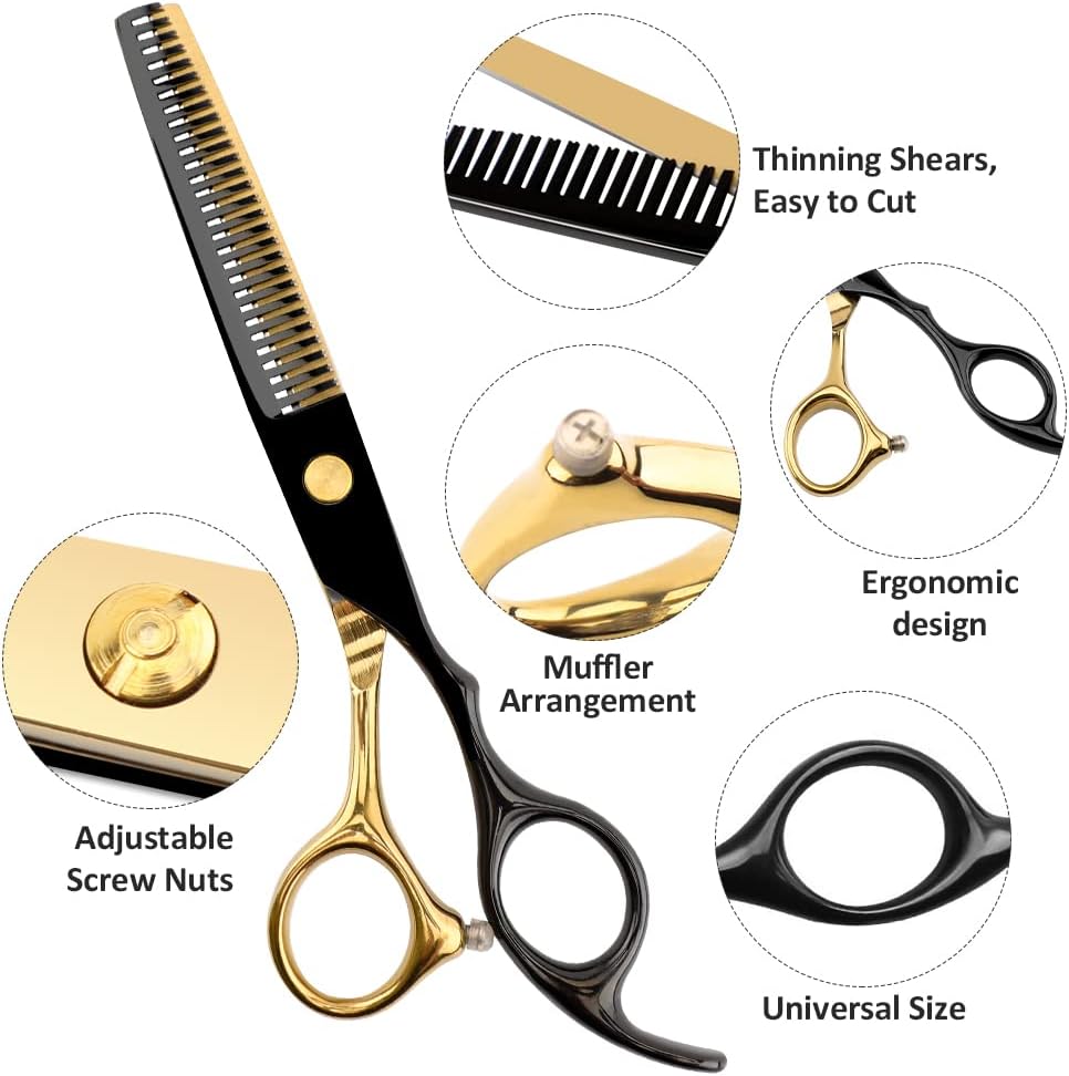 Professional Black Gold Hairdressing Scissors Set - Multifunctional Shears & Thinning Tools | Perfect Gift for Parents