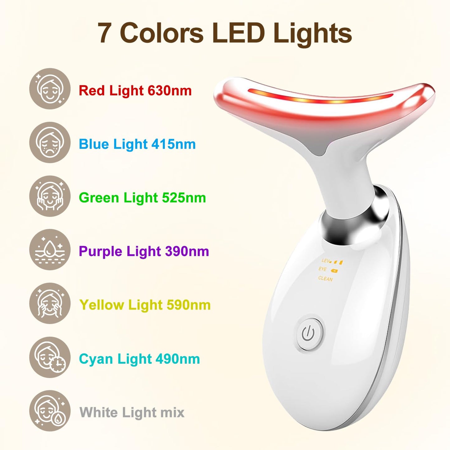 Face Beauty Device, 7 Color Multifunctional Facial Massager, Portable Face Massager Tool for Skin Care, Firming, Smoothing, Glossy White