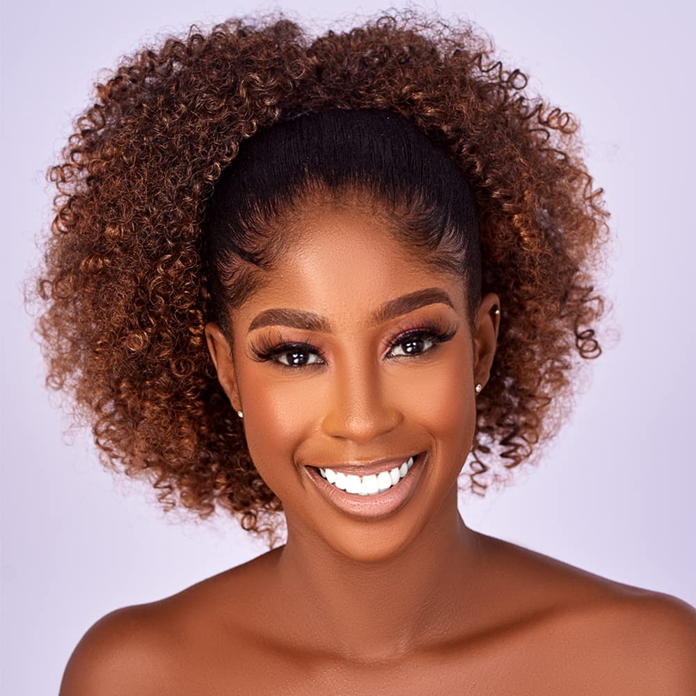 Kinky Curly Drawstring Ponytail Extension - Afro Puff Hairpiece for Black Women | Synthetic Short Bun (2#)