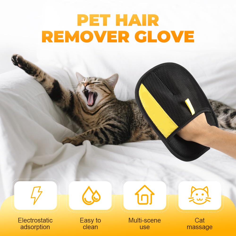 Pet Hair Removal Glove for Cats & Dogs, 2025 New Pet Hair Remover Electrostatic Gloves Pet Hair Remover Glove for Couch, Furniture, Carpet, Curtain, Washable Reusable Animal Fur Removal Tool (2PCS)