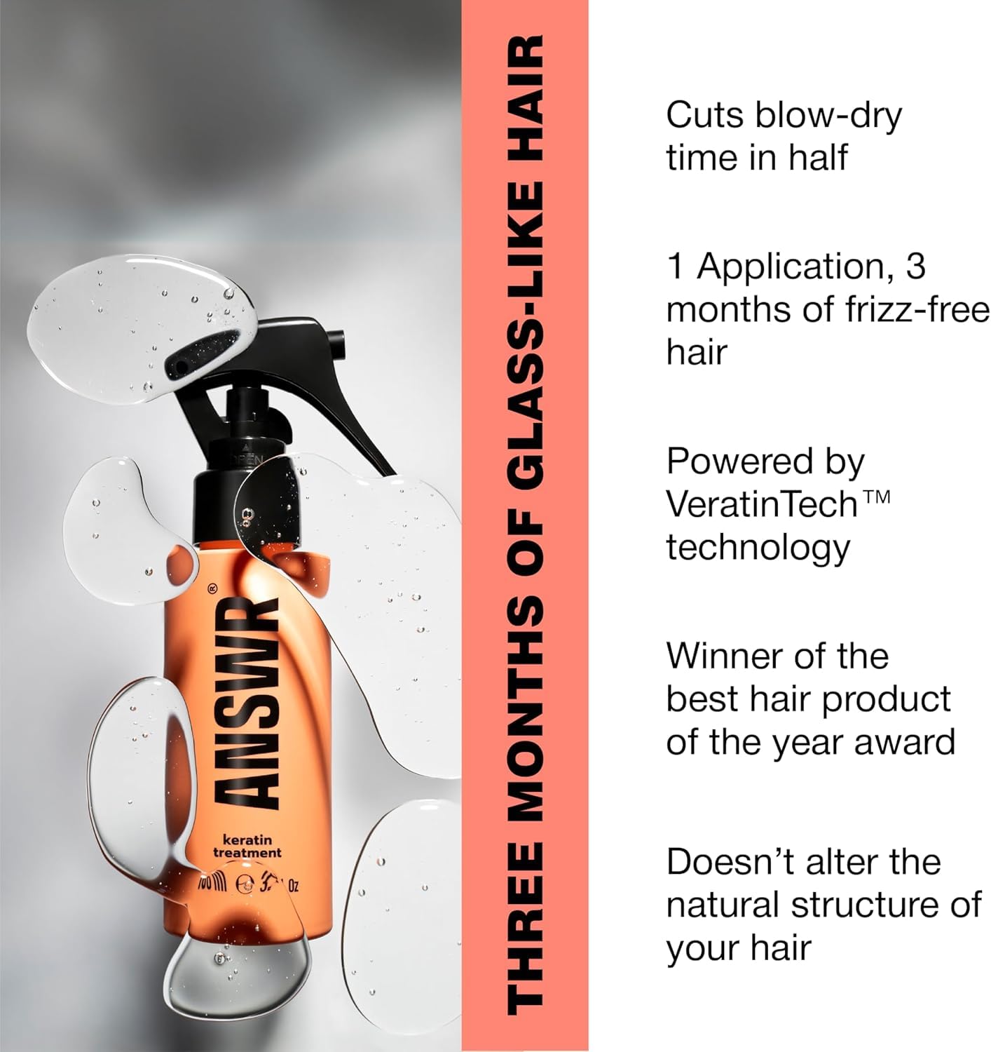 ANSWR Brazilian Keratin Hair Treatment - Eliminate Frizz, Salon Results at Home | Sulfate-Free, 3.4 Fl Oz