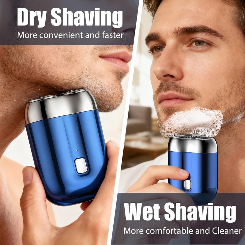 Mini Portable Razor, 2026 New 2 in 1 Model Mini Dual-Head Electric Shaver, Rechargeable Waterproof Compact Electric Shaver for Men (Blue)