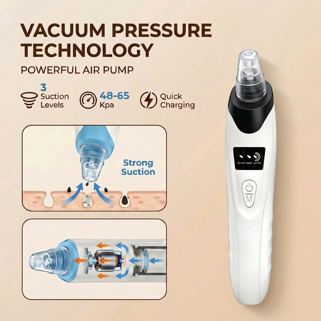 Blackhead Remover Vacuum - 9-in-1 Pore Cleaner Kit with 5 Probes & 4 Extractor Tools | Professional Facial Suction Tool (Black)