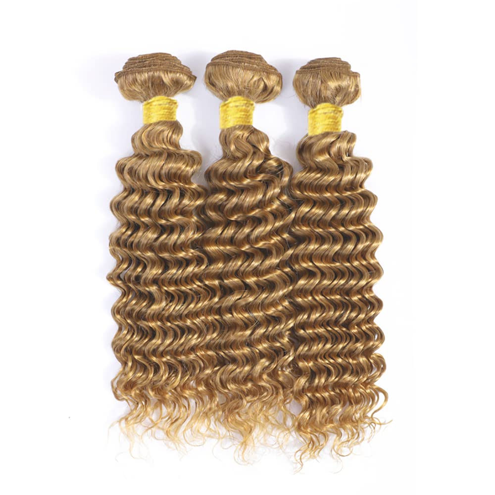Color 27 Bundles Human Hair Blonde Deep Wave Bundle Peruvian Virgin Remy Hair 3 Bundles 22 22 22 Inch Honey Blonde Bundle Hair Weave