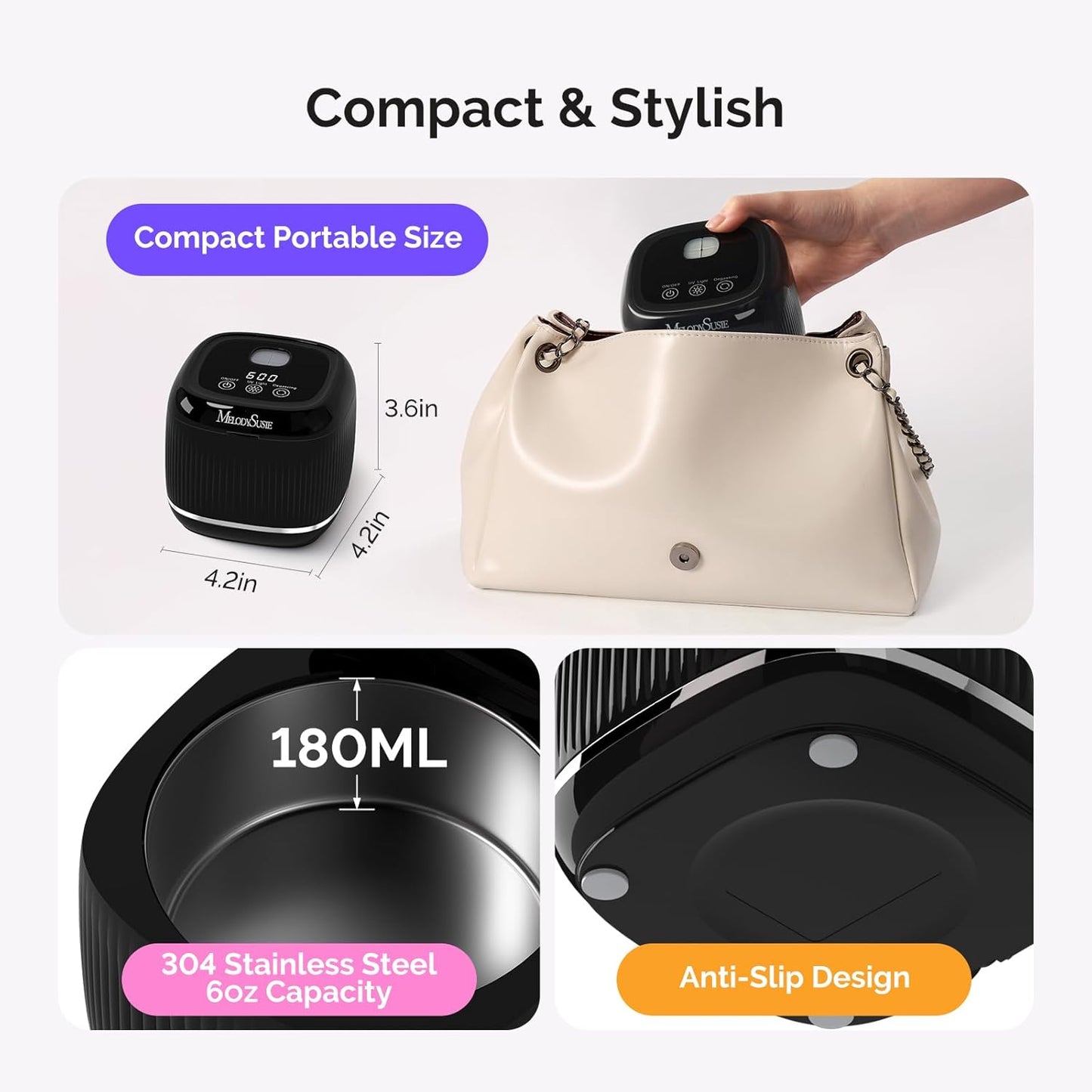 MelodySusie 2 in 1 Nail Tool Cleaning Machine - 3 Timer Modes for Nail Drill Bits & Jewelry Cleaning | Black, DL-160