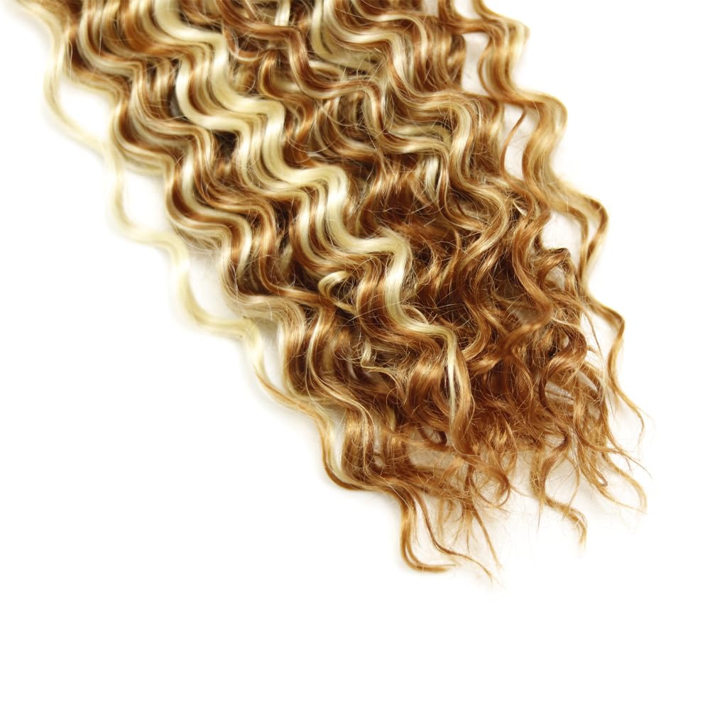 28 30 32 Inch P30/613 Highlight Blonde Bundles Human Hair 3 Bundles Brazilian Remy Hair 50 Grams/Bundle 10A Grade Unprocessed Virgin Hairs Deep Wave Bundle Weaves Extensions