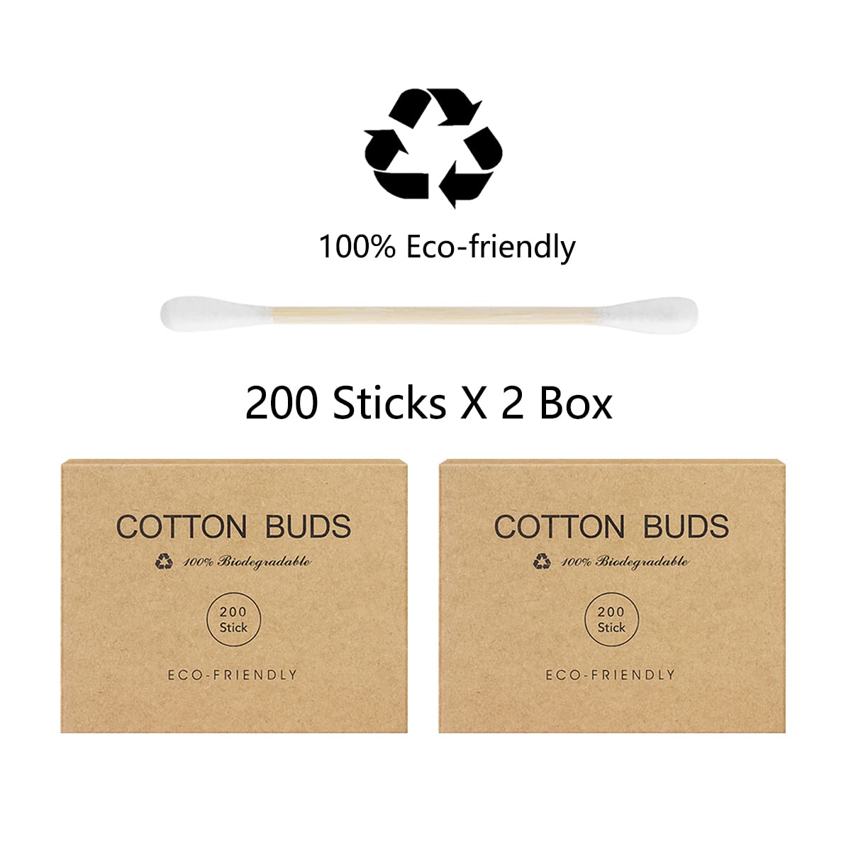 Kiemeu Bamboo Cotton Swabs With Wooden Sticks, Bamboo Cotton Buds For Ears