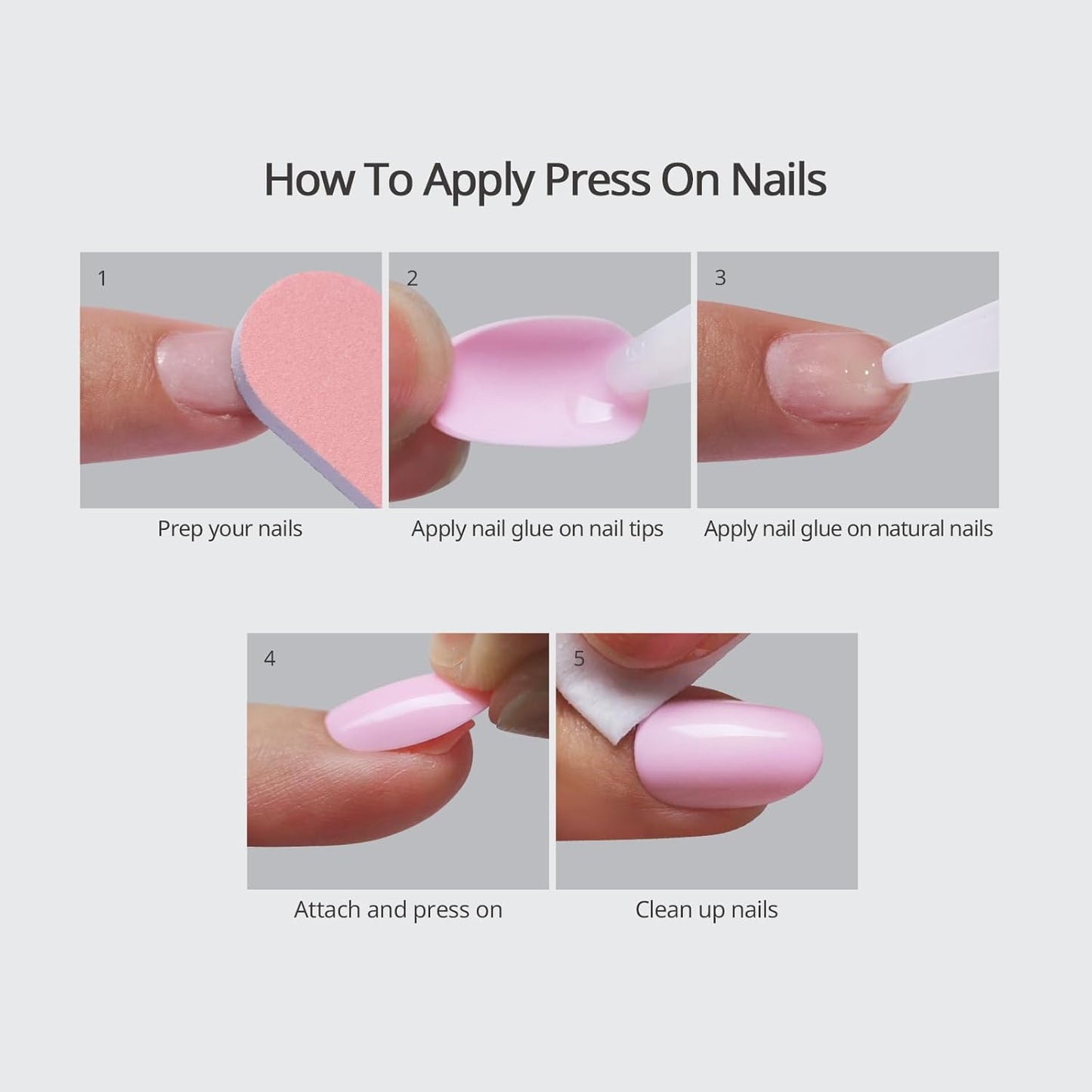 Press On Nails - Almond Shape Pastel Baby Pink Short Nails | Opaque Soft Gel, 32-Piece Kit in 16 Sizes